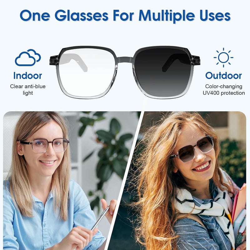 LVTEL Smart Glasses, BluetoothSunglasses Photochromic Lenses & Blue Light Blocking-Wireless Eyewear for Calls, Music Voice Assistant-Lightweight Frame for Work Indoor, Outdoor - Image 2